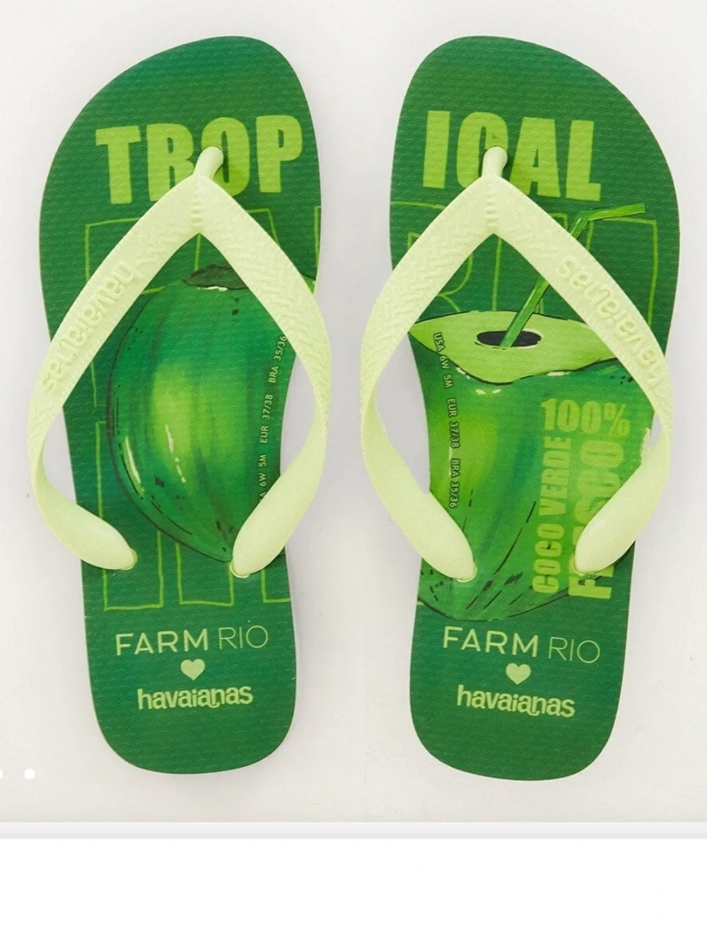 Havaianas FARM Rio Tropical Coconuts Green Flip Flops Women's Size 9/10 NWT